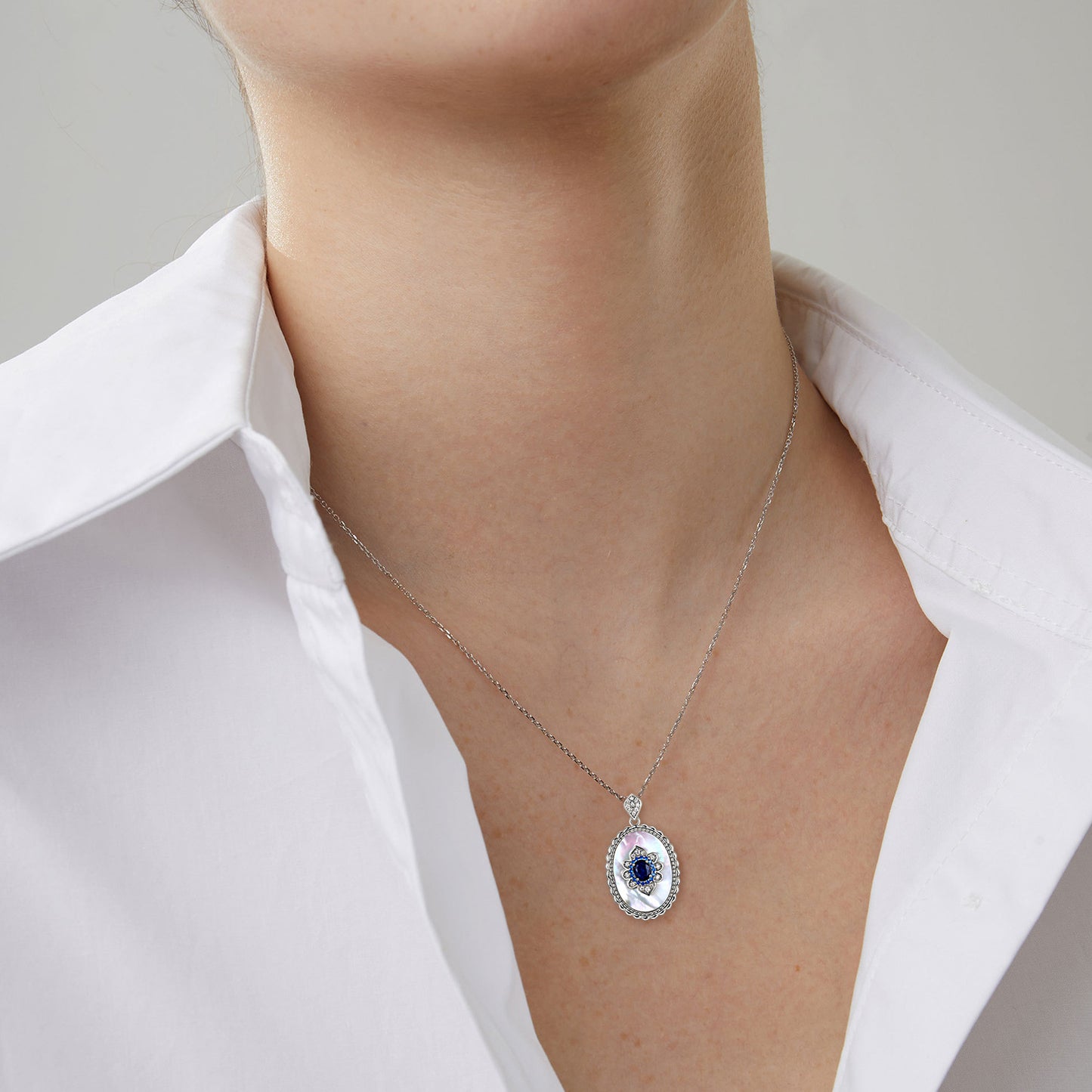 925 Sterling Silver Sapphire Diamond Pendant Necklace – Party & Wedding Jewelry