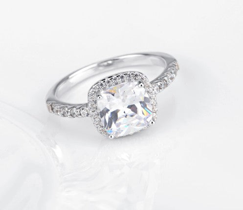 Sterling Silver Square Cut Diamond Ring – Classic Engagement or Anniversary Gift