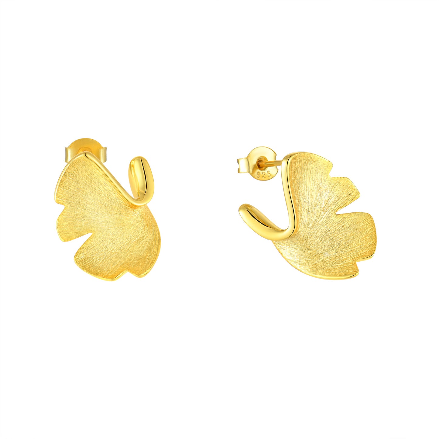 Minimalist Ginkgo Leaf Stud Earrings – 925 Silver Gold Plated Jewellery