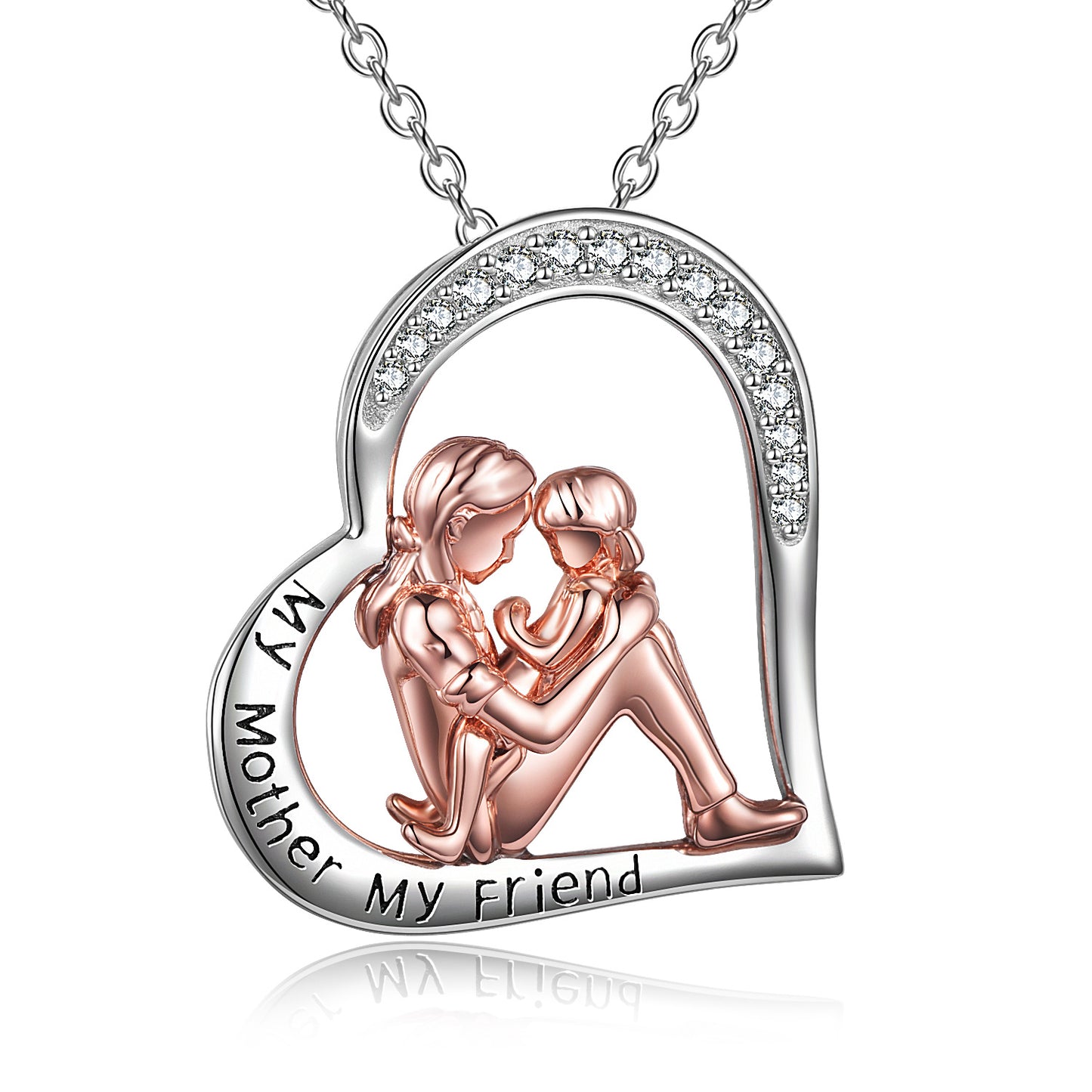 925 Sterling Silver Mother Daughter Necklace – “My Mother, My Friend” Engraved Pendant – Heartfelt Gift for Mum