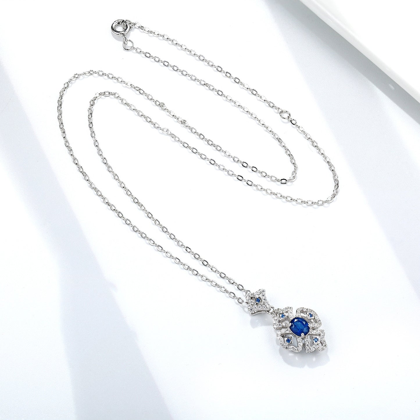 Natural Sapphire Pendant Necklace – 925 Sterling Silver Vintage Luxury for Women
