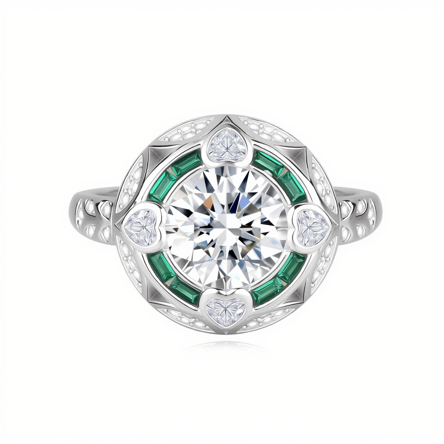 Elegant 2ct D-Color Moissanite Ring – 925 Sterling Silver (Green Display Background)