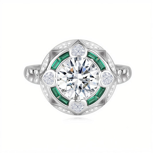 Elegant 2ct D-Color Moissanite Ring – 925 Sterling Silver (Green Display Background)