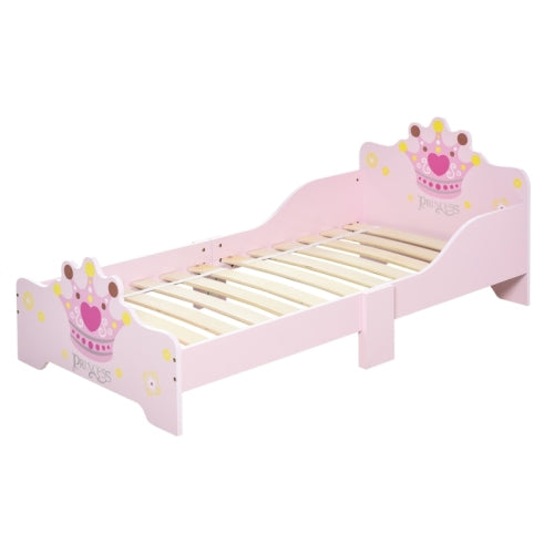 Kids Toddler Bed Princess Crown Theme Safety Side Rails Slats Home Bedroom Furniture Girls 3-6 Yrs  143 X 73 X 60 Cm