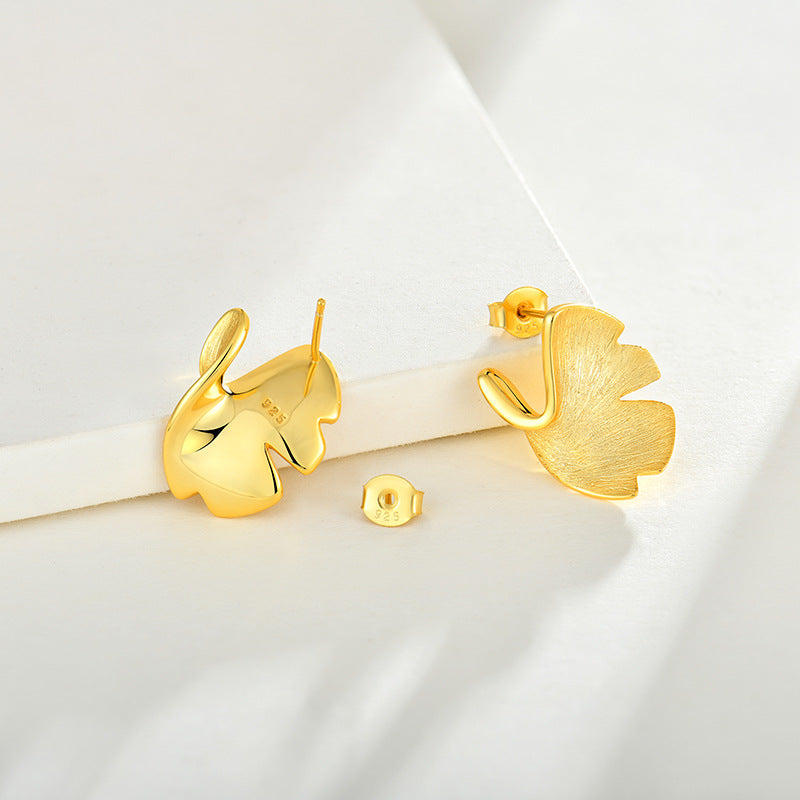 Minimalist Ginkgo Leaf Stud Earrings – 925 Silver Gold Plated Jewellery