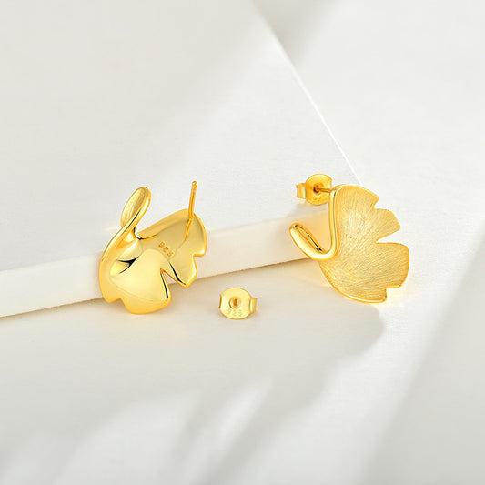 Minimalist Ginkgo Leaf Stud Earrings – 925 Silver Gold Plated Jewellery