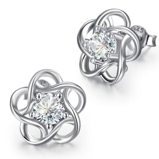 Sterling Silver Women's  Flower Stud Earrings Jewelry Luxury Floral Diamond Stud Earrings – 925 Sterling Silver Elegant Earrings for Women