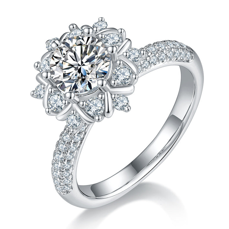 91 Carat Moissanite Flower Ring – Silver Tone, Lab-Grown Diamond Style Proposal Ring