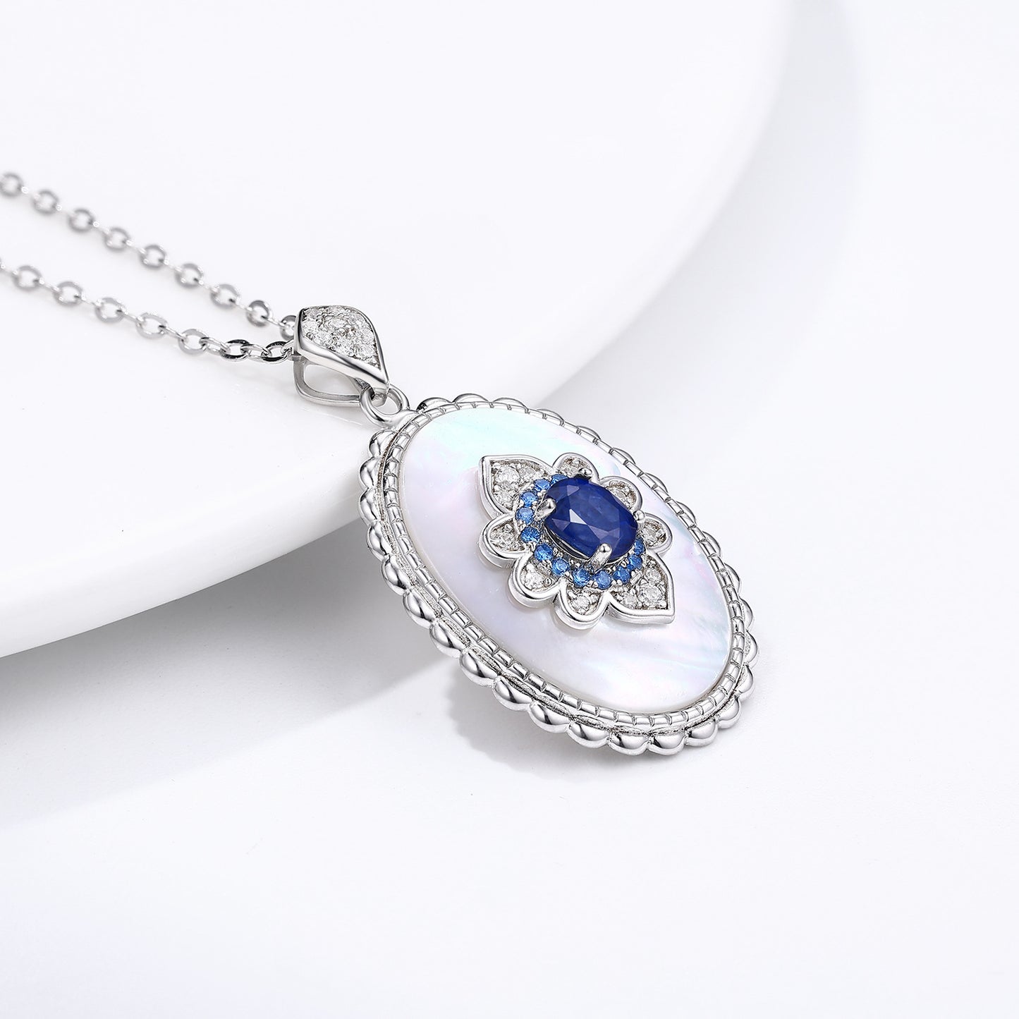 925 Sterling Silver Sapphire Diamond Pendant Necklace – Party & Wedding Jewelry