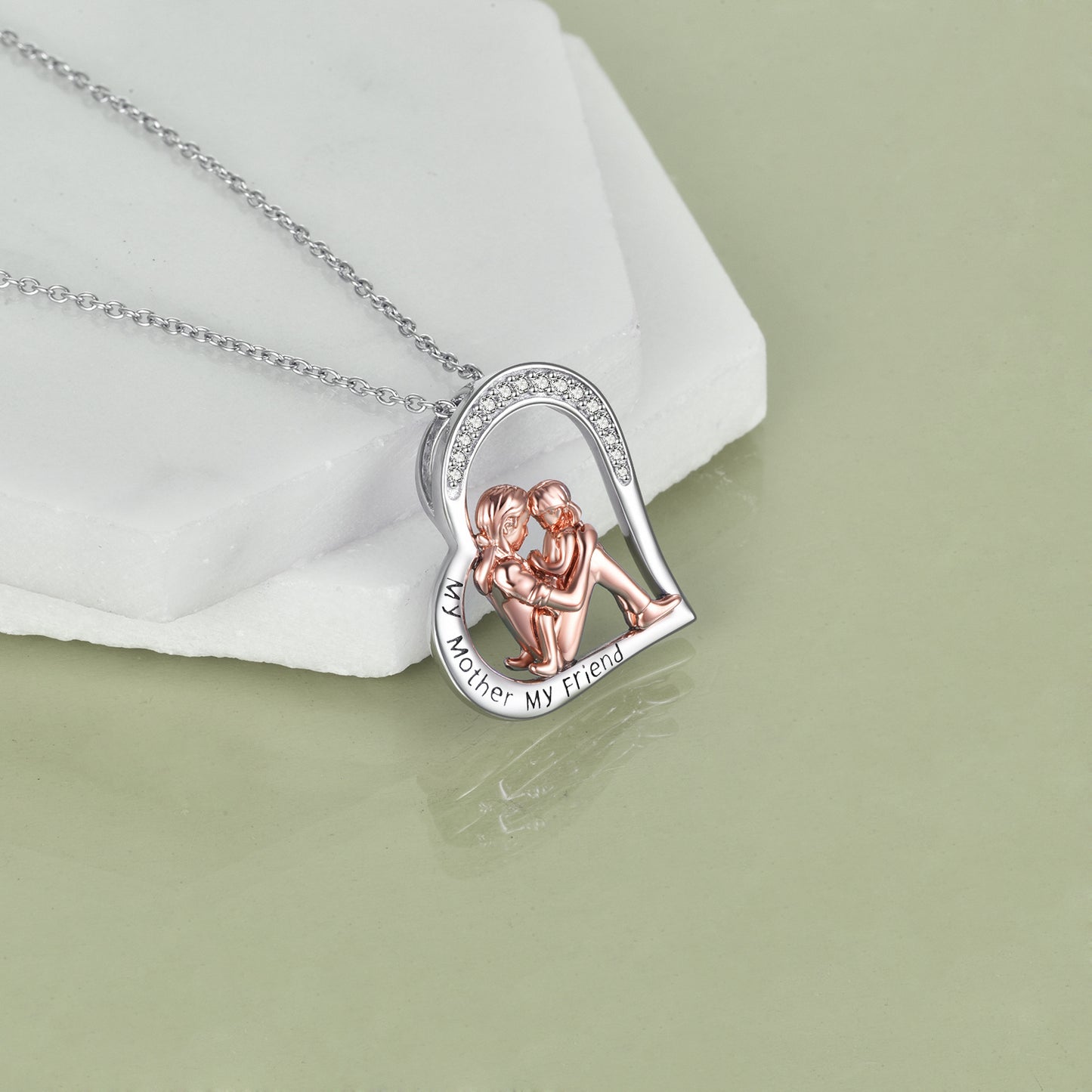 925 Sterling Silver Mother Daughter Necklace – “My Mother, My Friend” Engraved Pendant – Heartfelt Gift for Mum