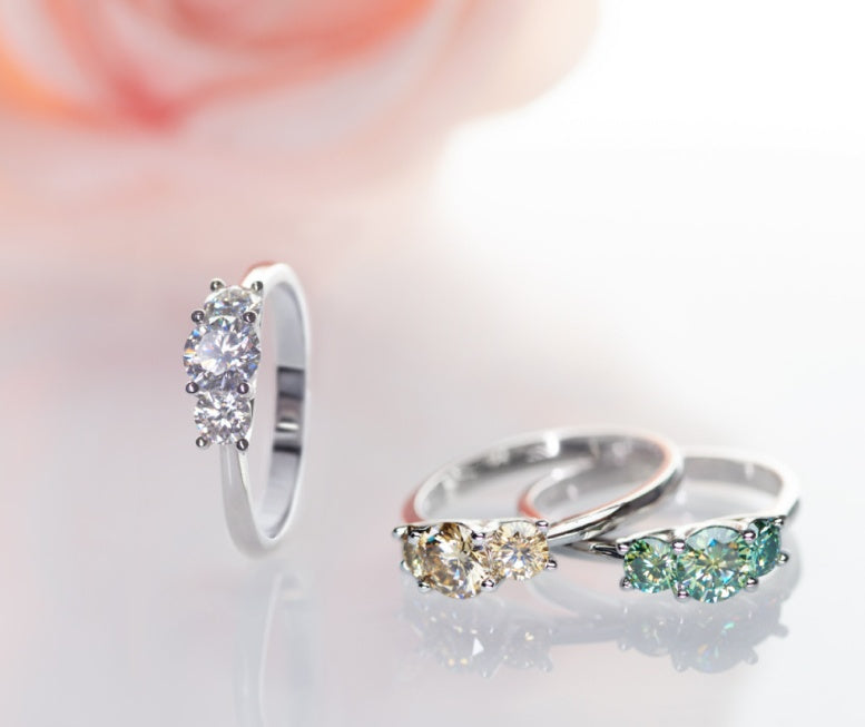 Elegant 1.2ct Moissanite Ring for Women – Triple-Row Gemstone Inlaid, 925 Silver