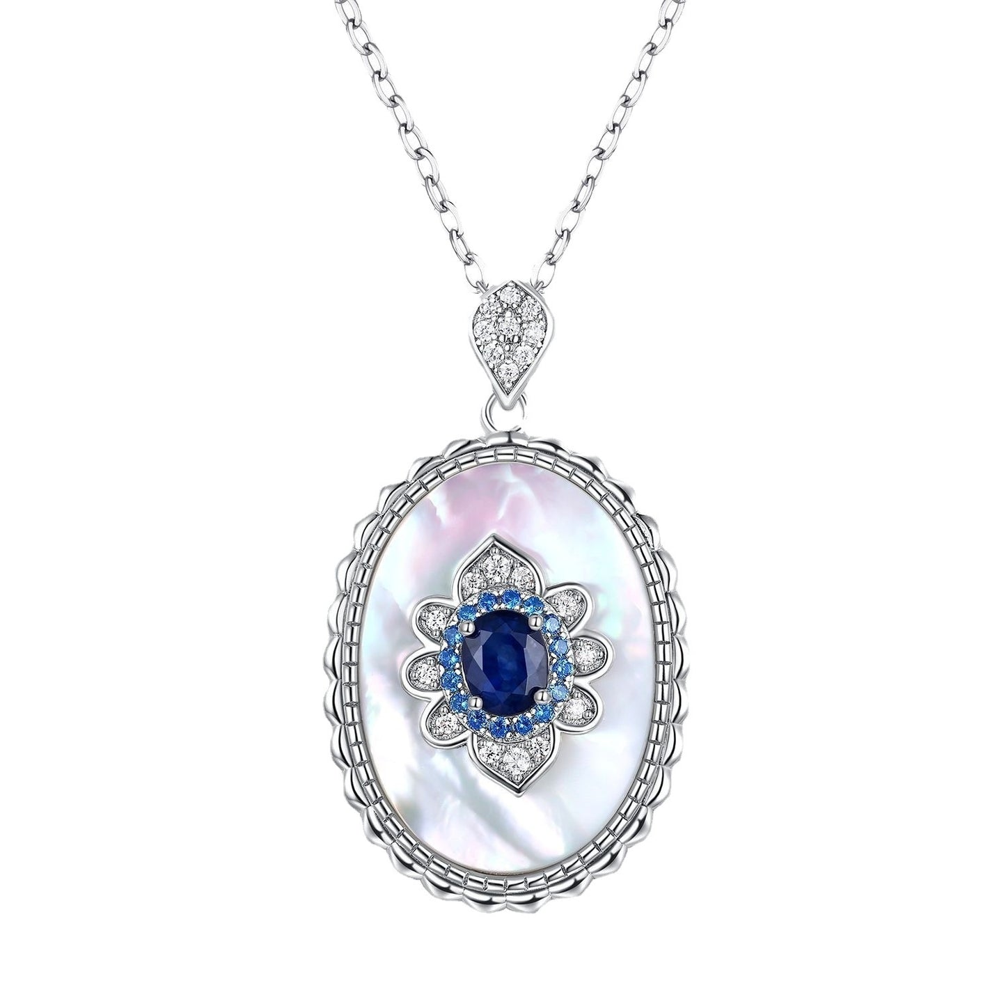 925 Sterling Silver Sapphire Diamond Pendant Necklace – Party & Wedding Jewelry