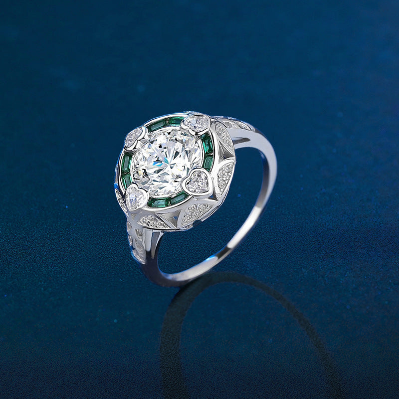 Elegant 2ct D-Color Moissanite Ring – 925 Sterling Silver (Green Display Background)