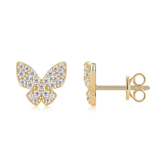 Golden Feather Butterfly - Premium Moissanite Luxury Fashion Light Luxury Jewelry Silver Stud Earrings S925 Silver Electroplated Gold