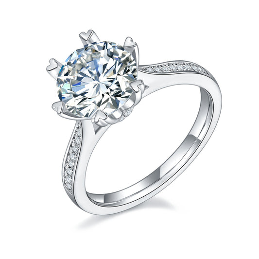 A 3-carat Luxury And Fashionable Light Luxury Jewelry Silver Ring Set With Top-quality Moissanite, S925 Silver Plated With Platinum