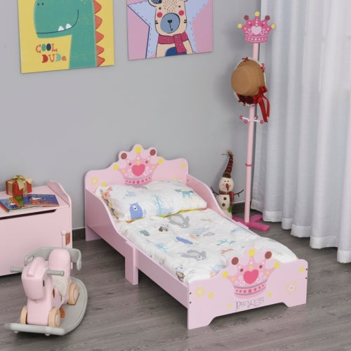 Kids Toddler Bed Princess Crown Theme Safety Side Rails Slats Home Bedroom Furniture Girls 3-6 Yrs  143 X 73 X 60 Cm