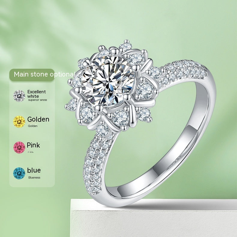 91 Carat Moissanite Flower Ring – Silver Tone, Lab-Grown Diamond Style Proposal Ring