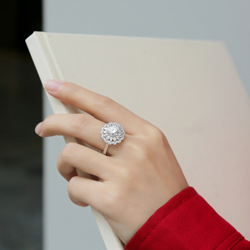 Eternal Bloom Floral Moissanite Ring – Sterling Silver