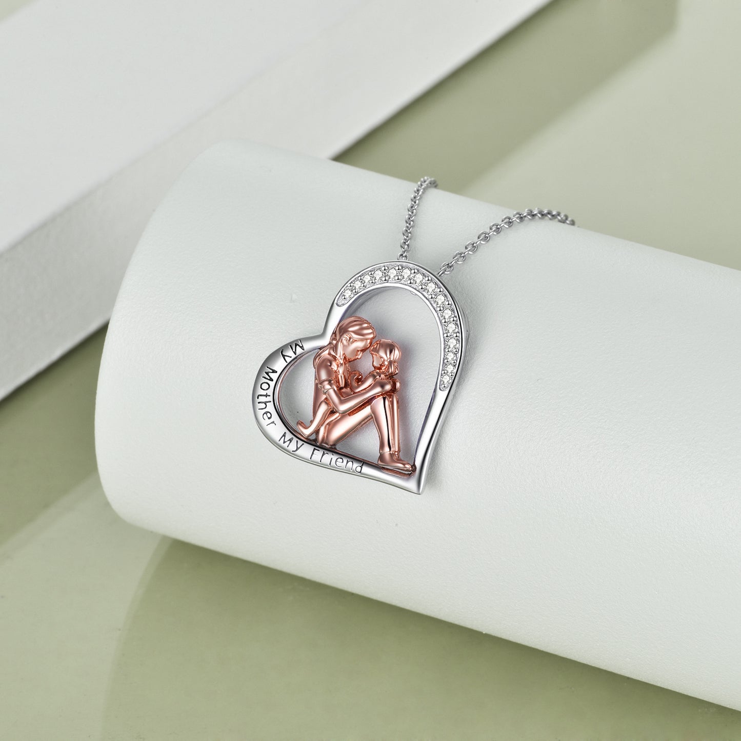 925 Sterling Silver Mother Daughter Necklace – “My Mother, My Friend” Engraved Pendant – Heartfelt Gift for Mum