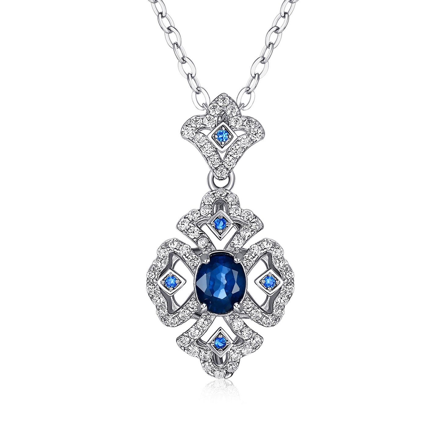 Natural Sapphire Pendant Necklace – 925 Sterling Silver Vintage Luxury for Women
