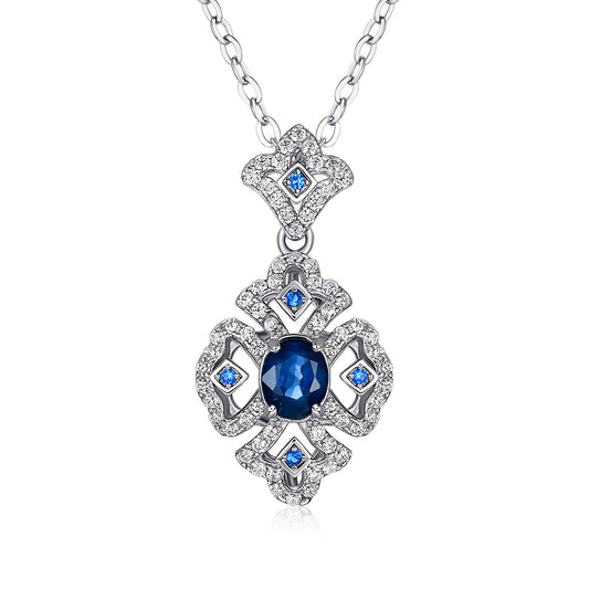 Natural Sapphire Pendant Necklace – 925 Sterling Silver Vintage Luxury for Women