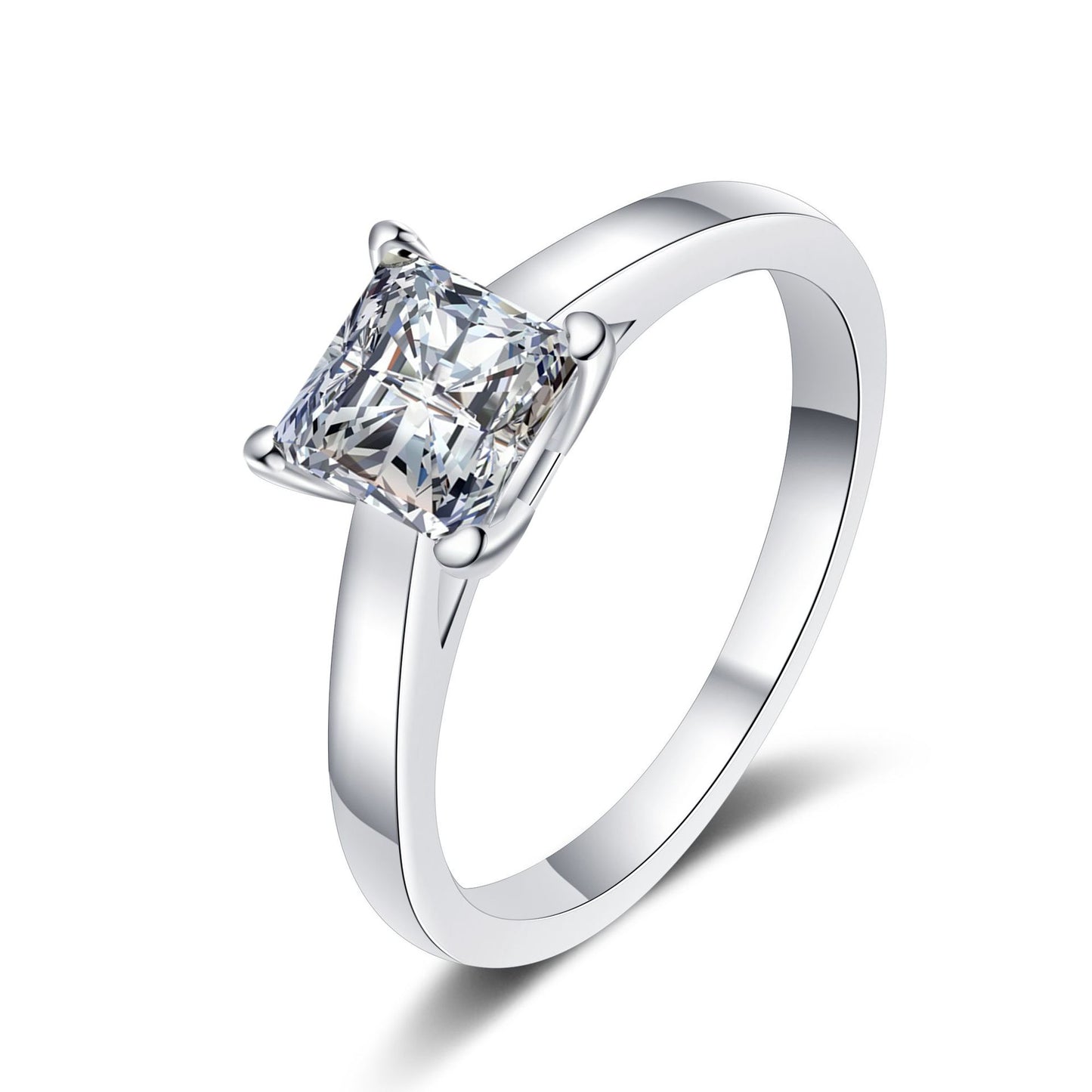 Light Luxury Moissanite Ring – 925 Sterling Silver, Four-Claw Setting in 1ct or 2ct
