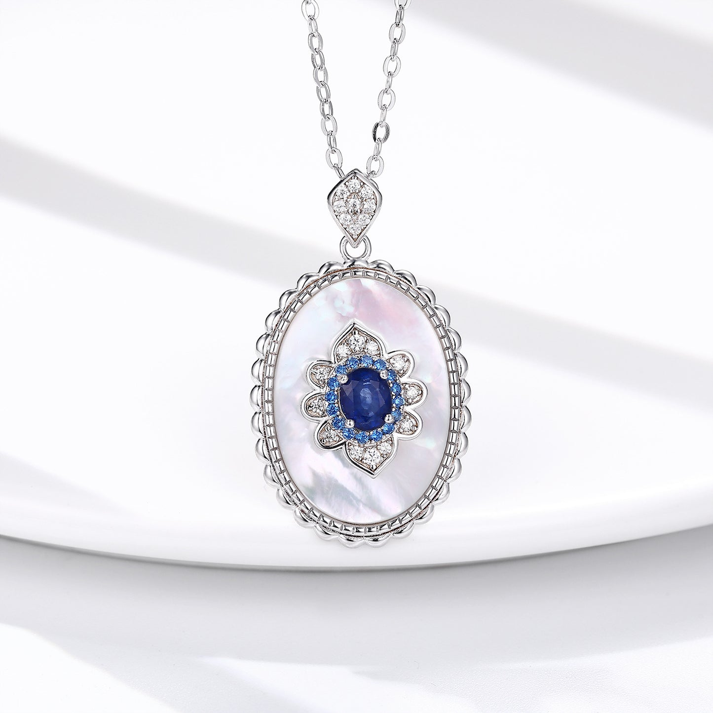 925 Sterling Silver Sapphire Diamond Pendant Necklace – Party & Wedding Jewelry