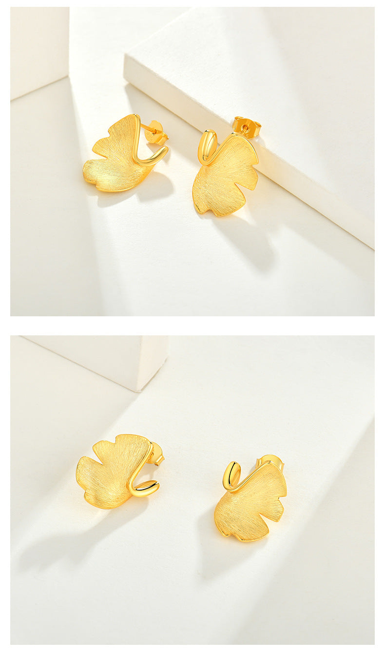 Minimalist Ginkgo Leaf Stud Earrings – 925 Silver Gold Plated Jewellery