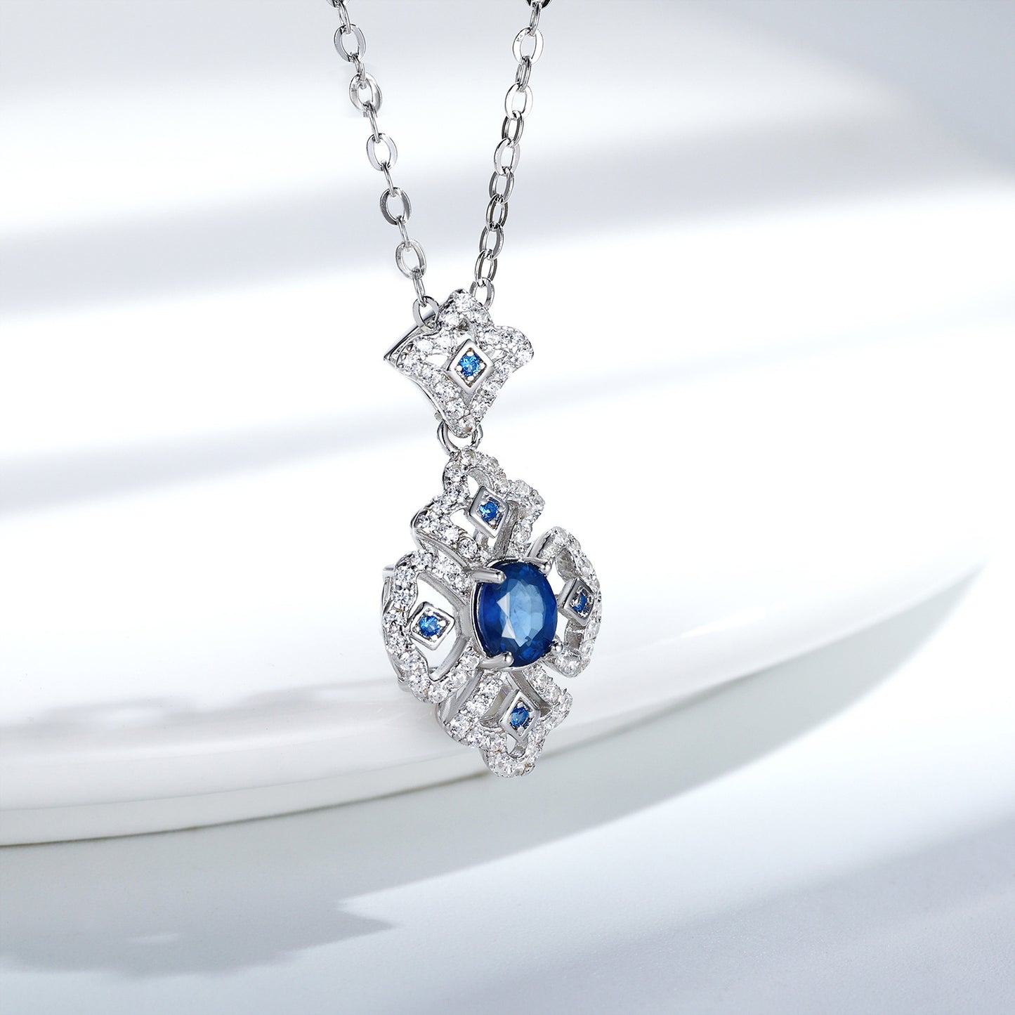 Natural Sapphire Pendant Necklace – 925 Sterling Silver Vintage Luxury for Women