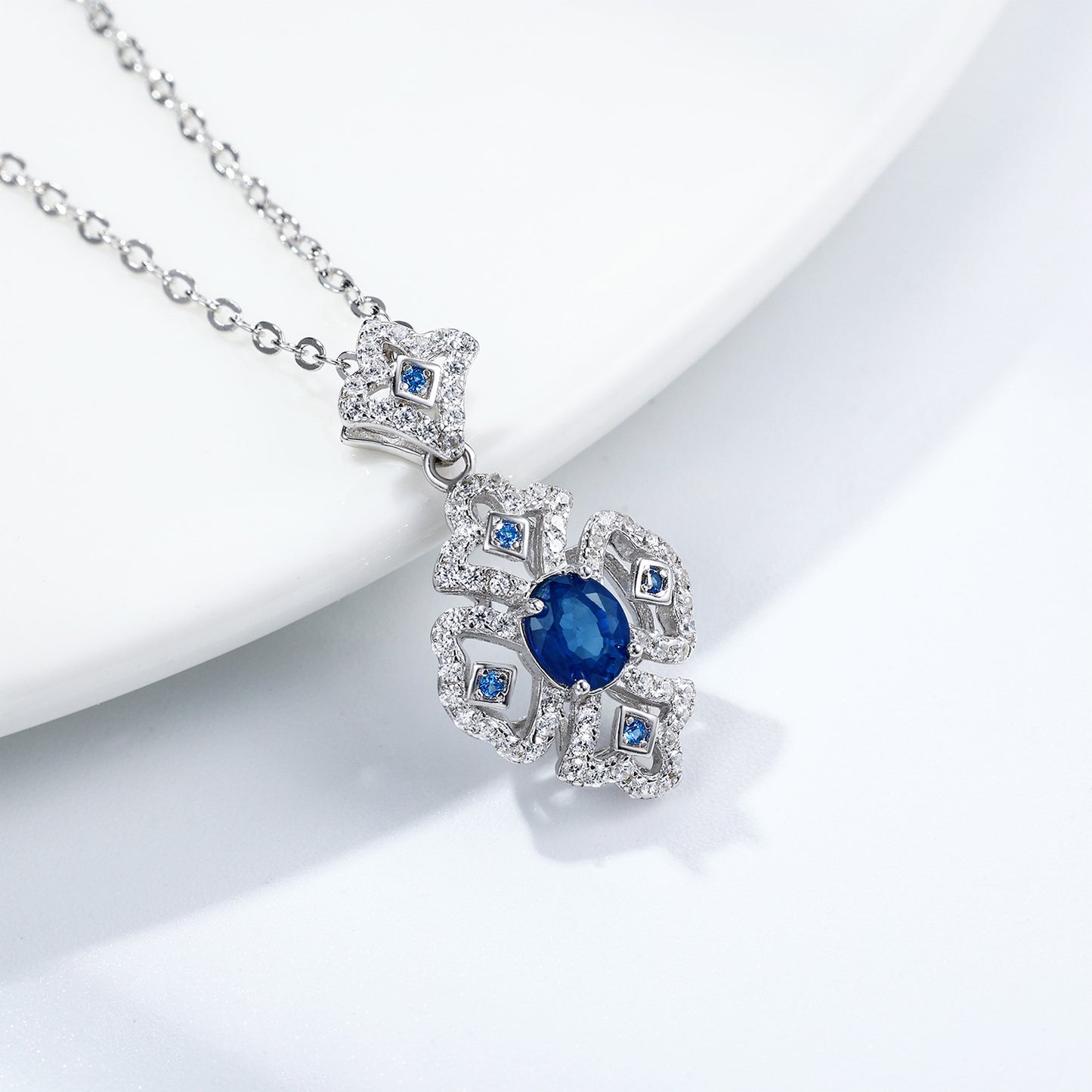 Natural Sapphire Pendant Necklace – 925 Sterling Silver Vintage Luxury for Women