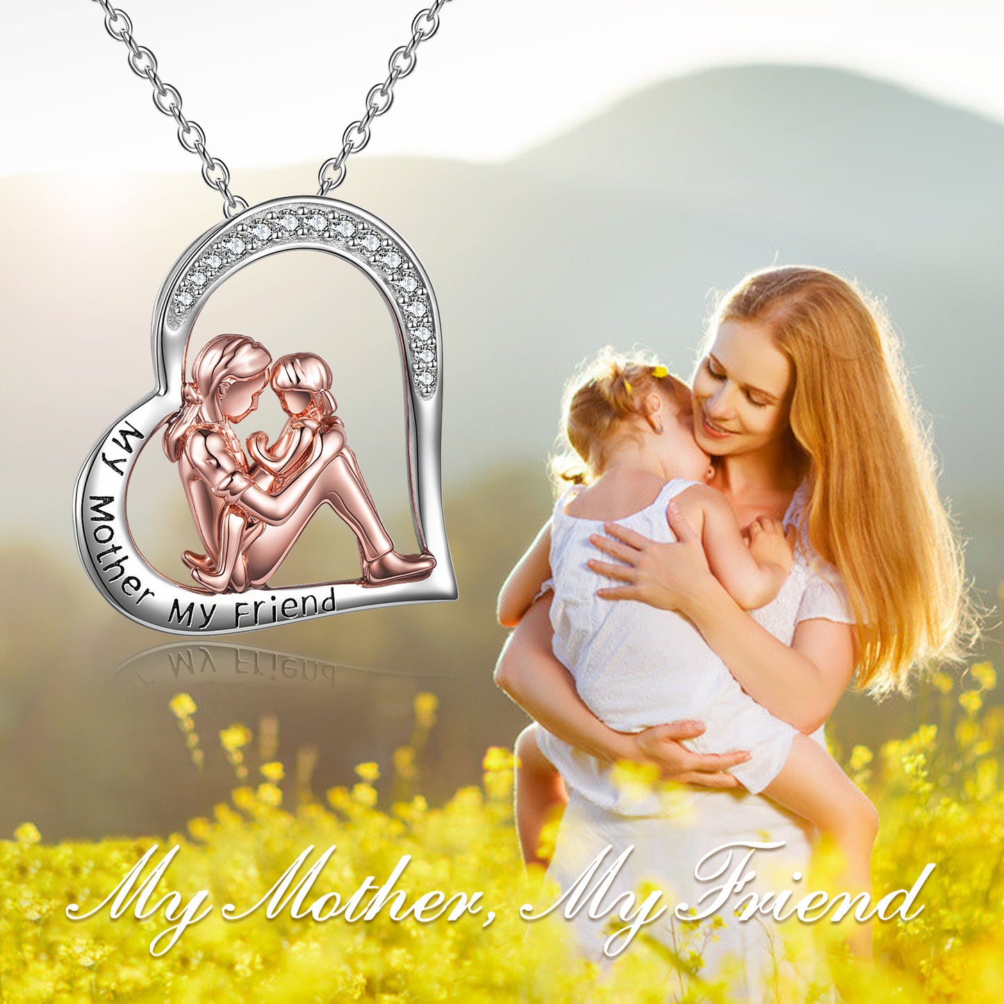 925 Sterling Silver Mother Daughter Necklace – “My Mother, My Friend” Engraved Pendant – Heartfelt Gift for Mum