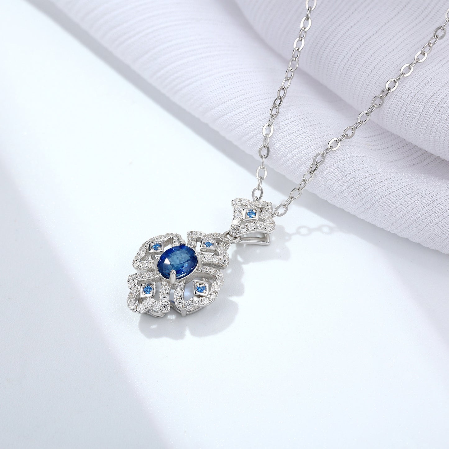 Natural Sapphire Pendant Necklace – 925 Sterling Silver Vintage Luxury for Women