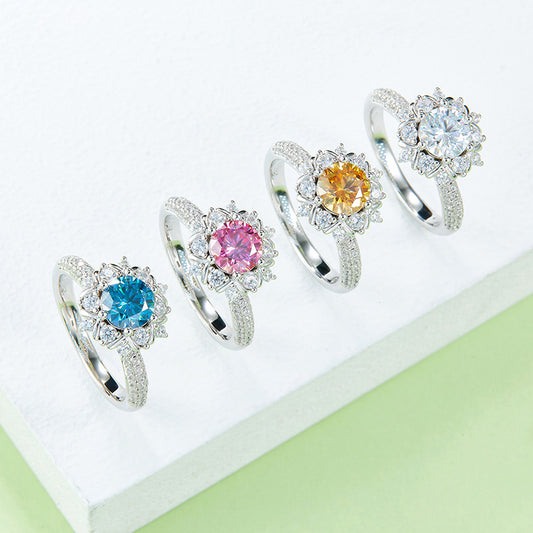 91 Carat Moissanite Flower Ring – Silver Tone, Lab-Grown Diamond Style Proposal Ring